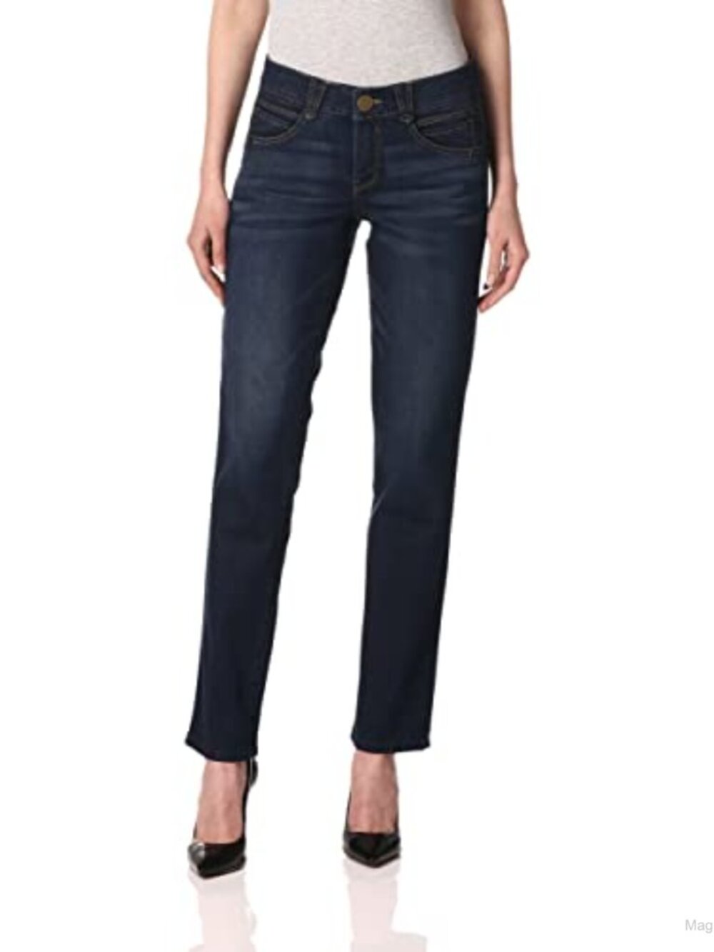 Mid Rise Straight Leg Jeans Super Stretch Denim